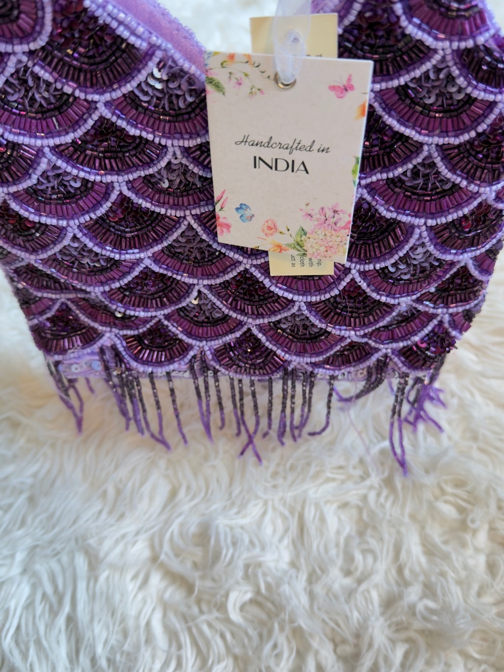 Handcrafted Purple Beaded Fringe Women's Bag